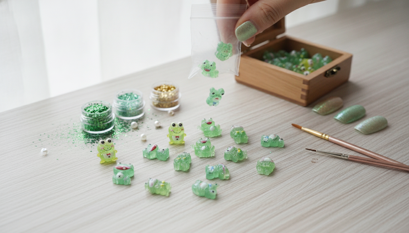 50 Glitter Frog Flatback Charms for Nails & Crafts