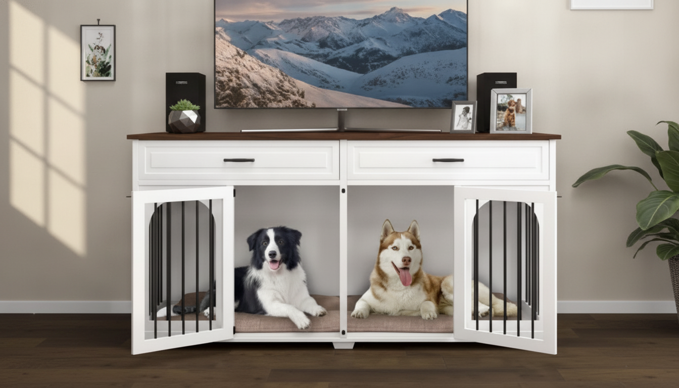 Dog Crate TV Stand with Drawers: Space-Saving Fit