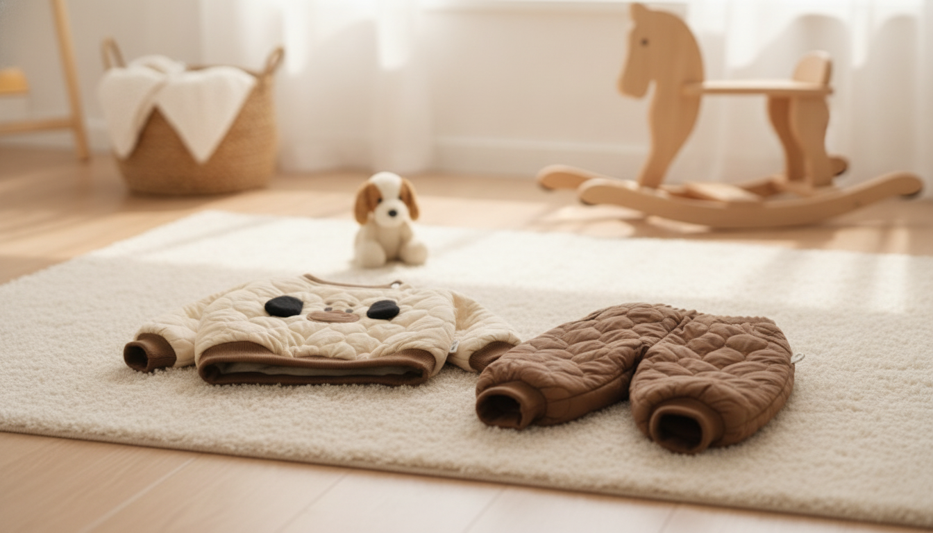 Fleece-Lined Baby Hoodie & Pants Set with Cartoon Dog