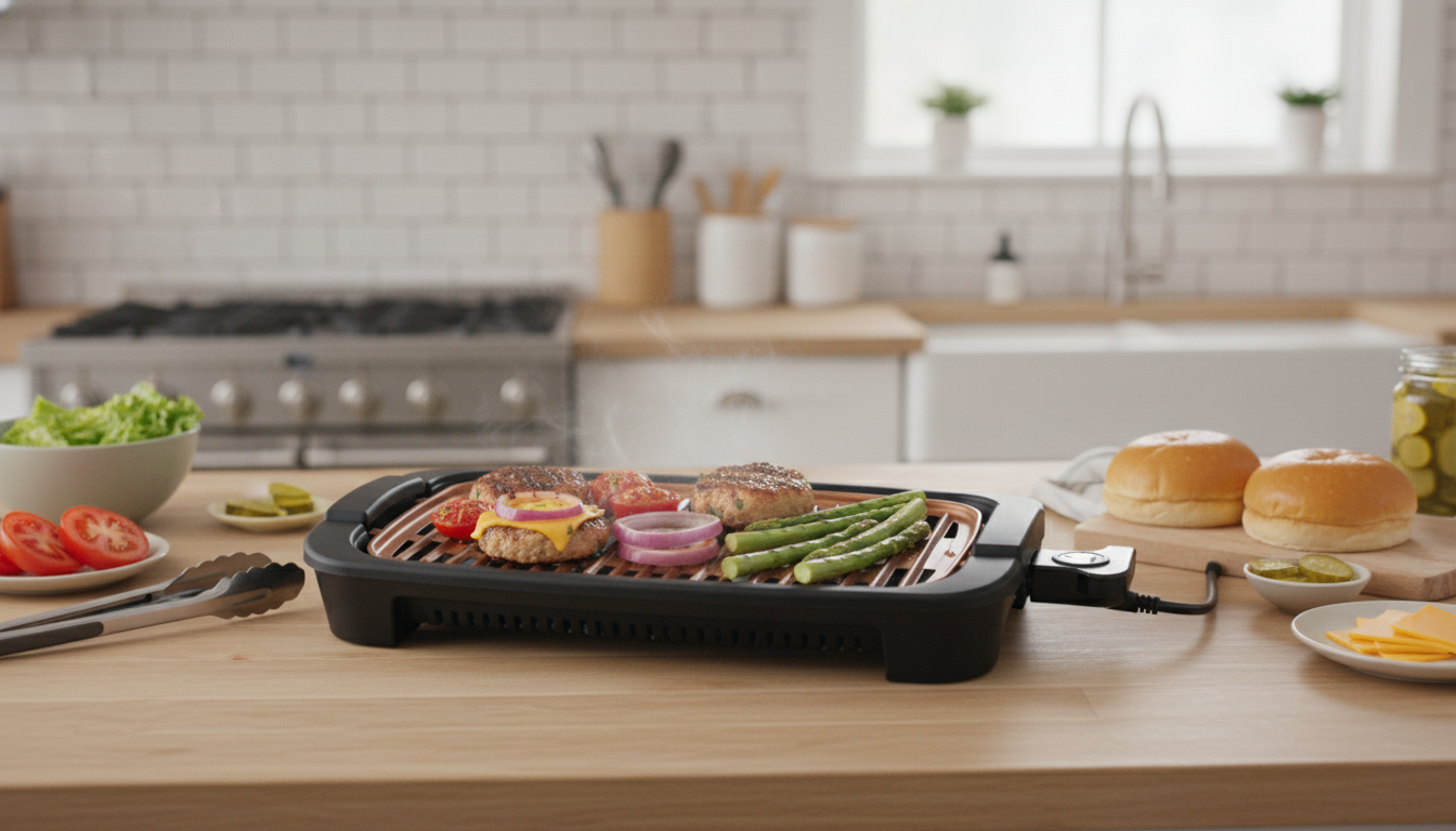 Smokeless Indoor Electric Grill: Adjustable Heat, Nonstick