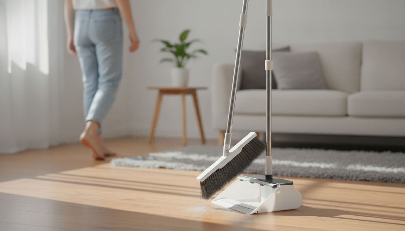 Stand-Up Dustpan Set: Long-Handle Broom for Faster Sweeps