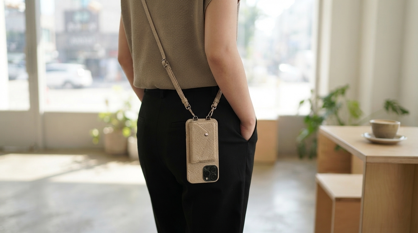 Crossbody iPhone Leather Case with Card Holder & Strap