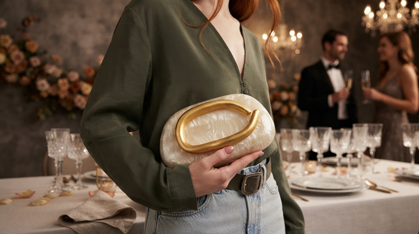 Glossy Acrylic Chain Clutch for Weddings & Galas