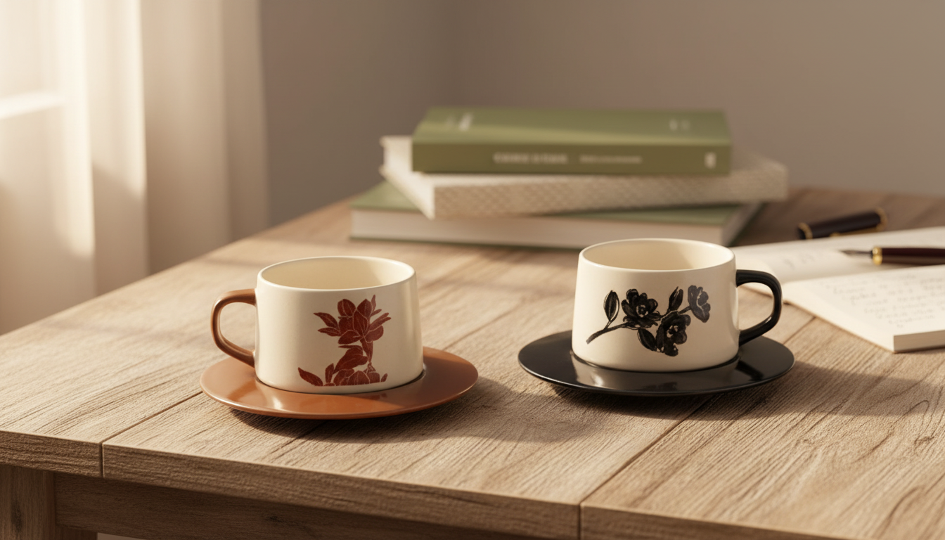 Retro 250ml Ceramic Cup & Saucer Set for Breakfast